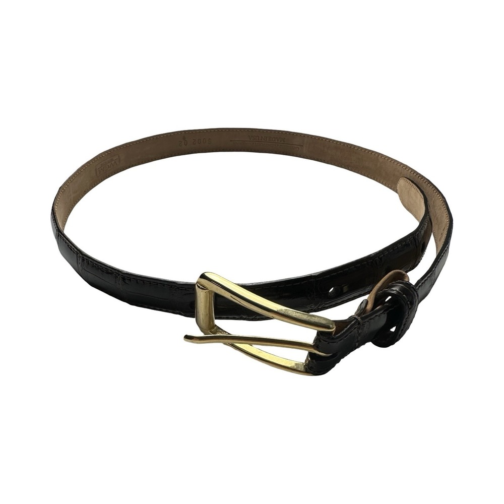 WCM New York American Alligator Skinny Belt Brown Brass Buckle Womens M 28in